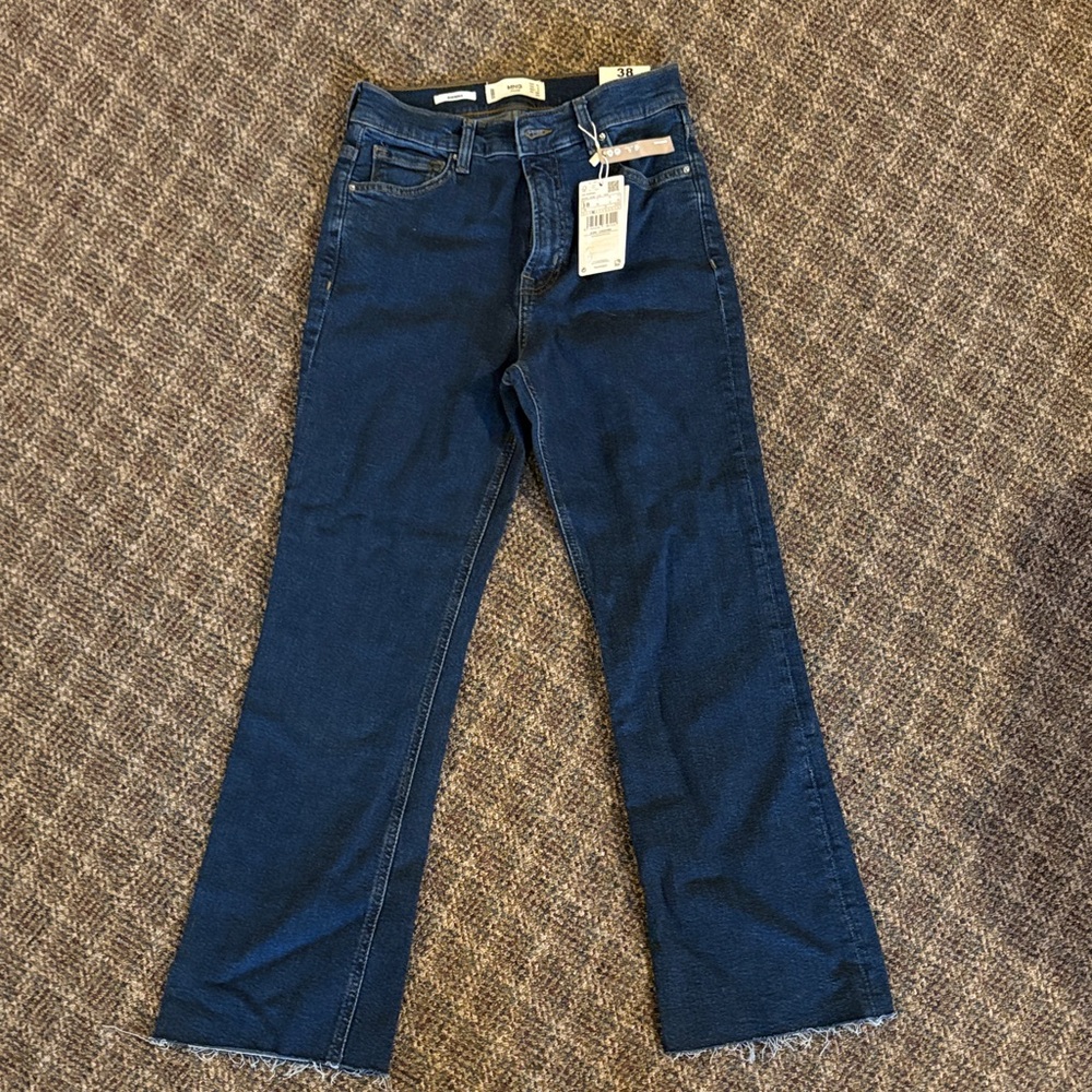 Mango Dark Blue Sienna Cropped Kick Flare Jeans - Size 6